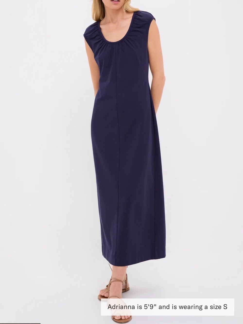 Tuckernuck Navy Sleeveless Maxi Dress with Gathered Scoop Neck
